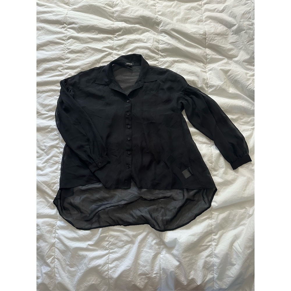 Express Black Sheer Button Down Blouse